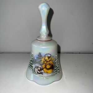 Fenton Art Glass  Angel Bell In Milk Carnival   Christmas 1991